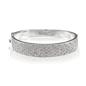 Diamond Bangle Bracelet - Silvertone Pave Pattern